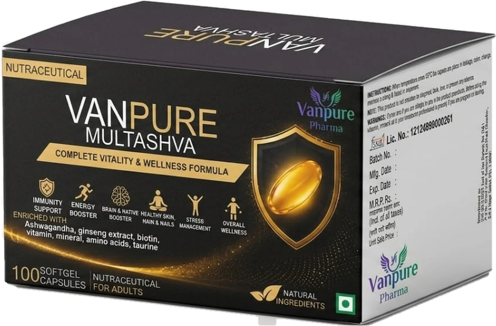 Vanpure Multashva box: 100 softgel capsules, complete vitality and wellness formula